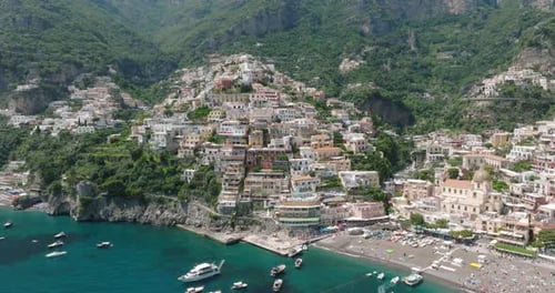 Aerial shot of Positano, Amalfi Coast, Campania, Italy