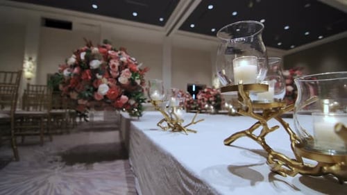 Romantic Wedding Venue Table Decoration with Flowers and Candles