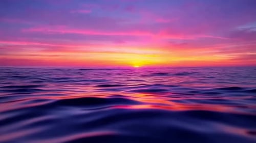 Vibrant Sunset Over Rippling Ocean Waves with Pink Sky