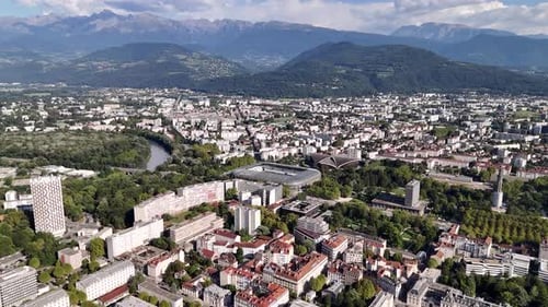 Drone view of Grenoble, France