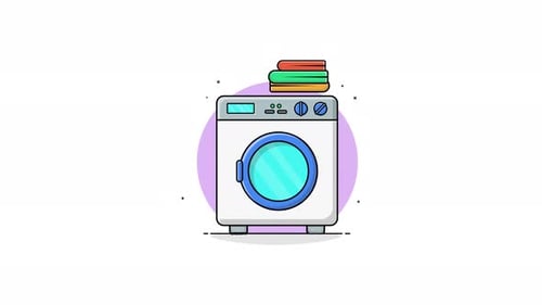 Flat Design Washing Machine Laundry Cycle Animation