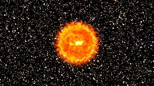 Animated Fiery Star with Sparkling Particles in Space