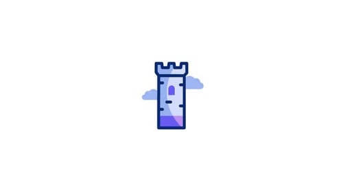 Animated Castle Tower Icon Loop with Moving Clouds