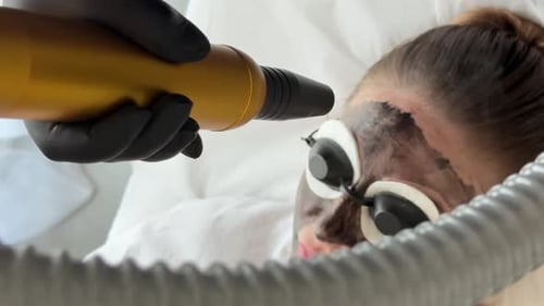 Young Woman Getting Carbon Laser Facial at Beauty Clinic Professional Skincare Treatment for Deep