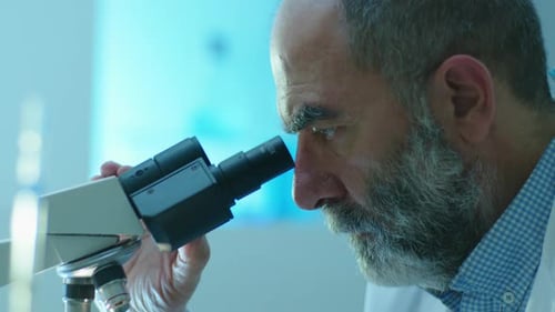 Scientist Using Microscope in Brightly Lit Lab