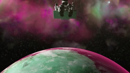 Astronaute Space Concept balançant des néons violets en arrière-plan Silhouette isolée d'un cosmonaute