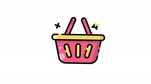 Animated Shopping Basket Icon with Playful Sparkles