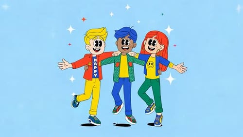 Happy Group of Kids Holding Arms Together - Children Friendship - Kids Cartoon Animations