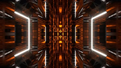 Orangefarbener und weißer endloser Tunnel im digitalen Hintergrund VJ Loop in 4K