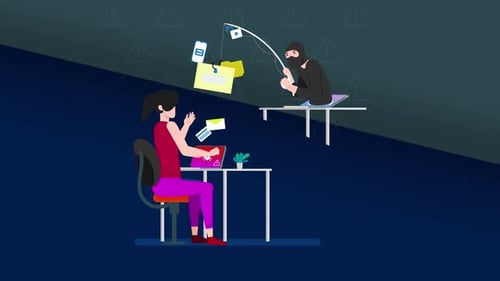 Hacker Phishing for Data on Laptop Flat Design Animation