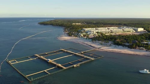 Dolphin explorer attraction and hotel Serenade on coast of Punta Cana.