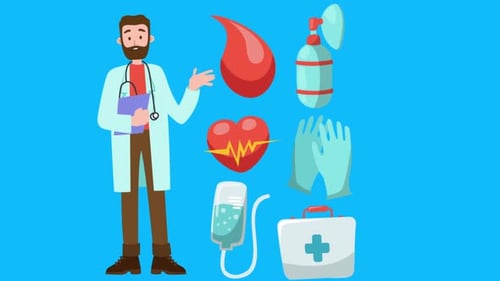 Animated Doctor Presenting Medical Healthcare Flat Design Icons