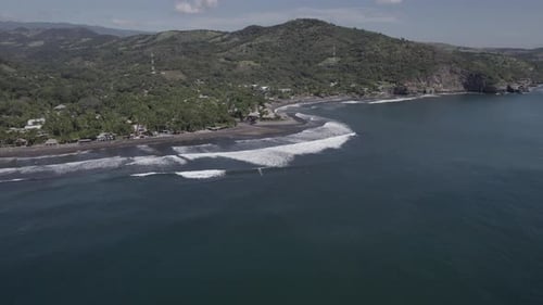 Approaching to Peaceful Beach Town and Surfing Village in Smooth motion