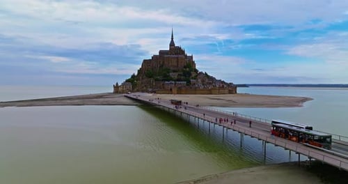 Aerial View of Mont Saint MichelIconic Island and Monastery Normandy France