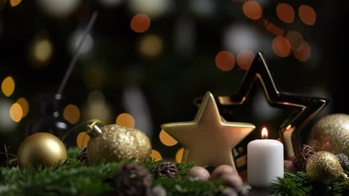 Christmas Stars and Balls Still Life with Candle