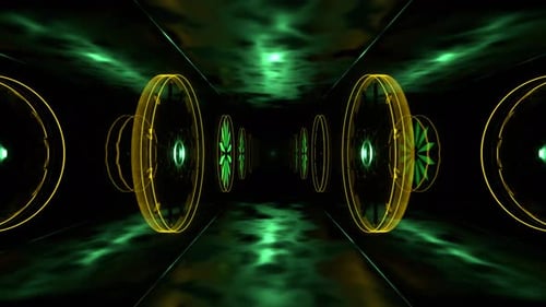Green And Yellow Cyber Turbine Strobe Corridor Background Vj Loop In 4K