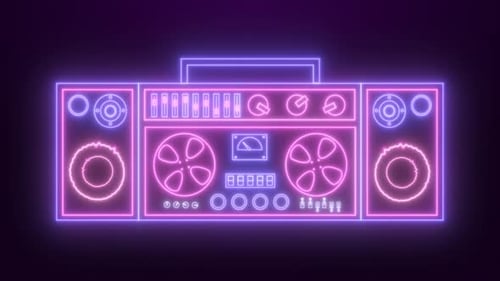 Neon-Retro-Kassettenrekorder zum Anhören alter Vintage-Songs