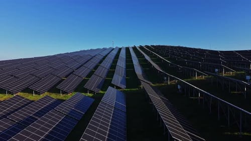 Vast Solar Panel Array on a Hillside, Daytime