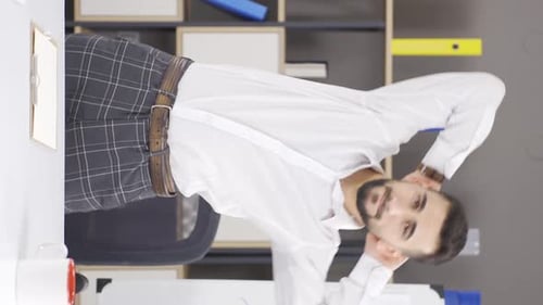 Vertical video of Exercise movements and training in the office.