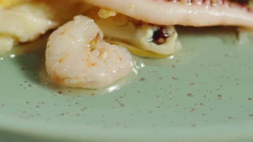 Close-up of Cooked Seafood Medley on Plate