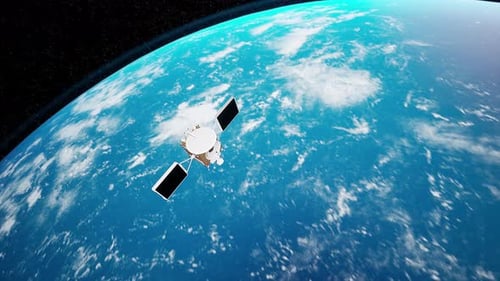 Satellite Deploying Solar Panels in Earth Orbit 3D Animation