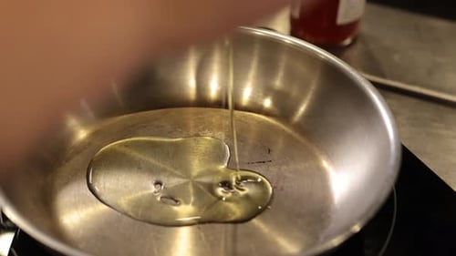 Hot Pan Oil Heating Pan Reflection