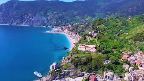 Aerial View of Monterosso a Colorful Cinque Terre Village on the Italian Mediterranean Coast