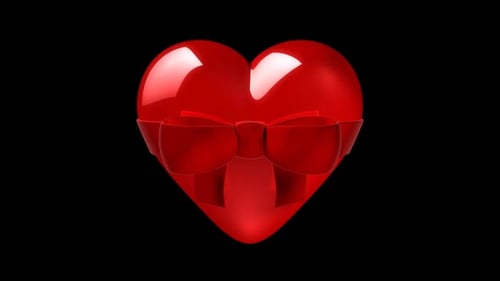 Glossy Red Heart with Ribbon Untying and Tying Animation