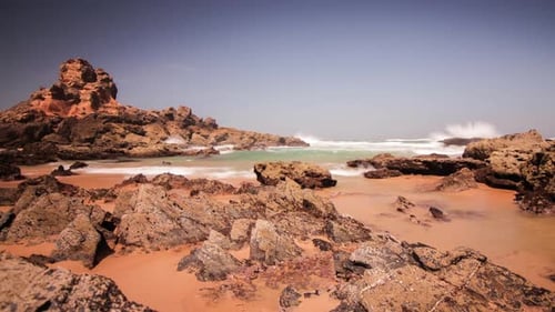 Of Waves Splashing on Rocky Coast. Beautiful Sea Waves Crashing On