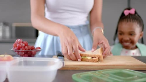 Making Sandwich for School Lunch in Kitchen