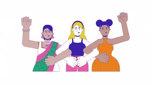 Diversas feministas protestan en línea de dibujos animados