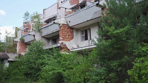 Old Abandoned Multistory Brick Building in the Summer Forest the Concept of a Viral Pandemic or
