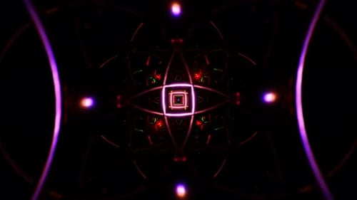 Abstract Neon Geometry With Rotating Light Waves And Pulsating Effects