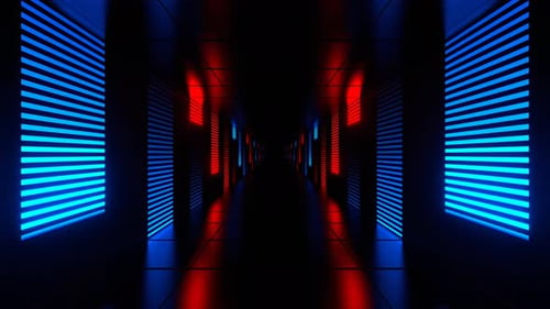 Red And Blue Neon Futuristic Dark Tunnel Background Vj Loop In 4K