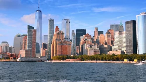 Diverse buildings in the skyline of modern New York, USA.