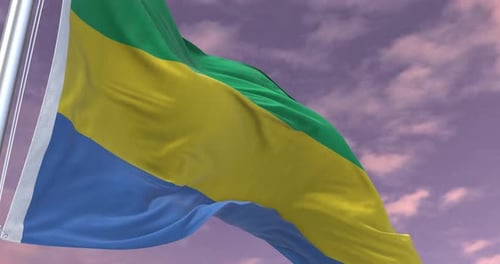 Gabon Flag Waving Against Twilight Sky Animation