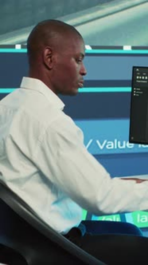 Vertical Video Operator Uses Satellite Navigation Map to Guide Delivery Truck Drivers