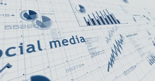 Social media charts and graphs 3d diagram on paper