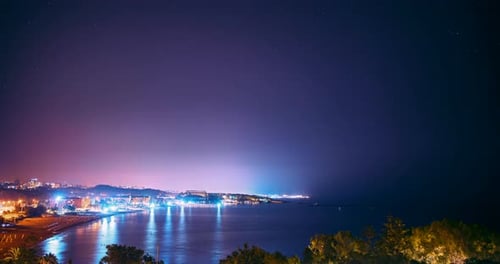 Travel To Turkey Violet Night Sky With Glowing Stars Hyperlapse Turkish Riviera Or Turquoise Coast