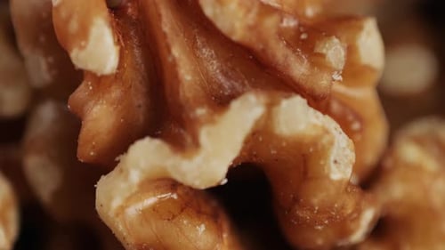 Extreme Close-up of Walnut Halves Texture