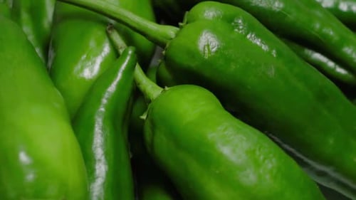 Green Peppers Rotating Clockwise, Closeup Overhead Top Down Shot