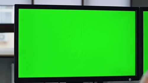 It Specialist Using Chroma Key Computer Screen Closeup. Designer Creating Mockup Searching