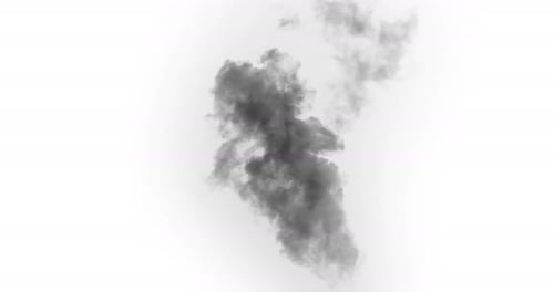 Billowing Gray Smoke Rising on White Background