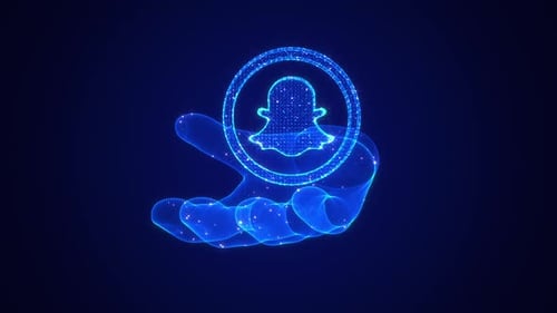 Futuristic Digital Hand Holding Rotating Snapchat Logo