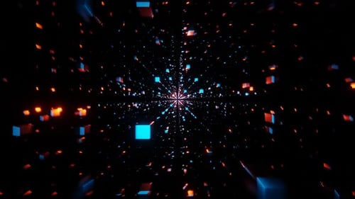Cyan and Orange Abstract Cubic Dimension Background VJ Loop with Rotation in HD