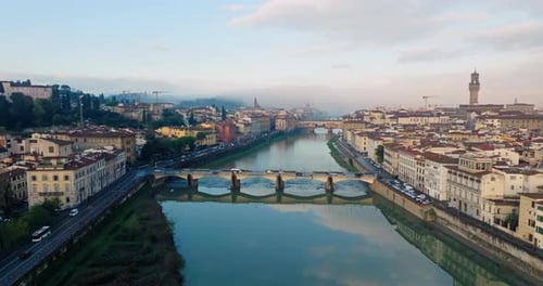 Aerial View of the Arno River Cityscape in Florence Italy