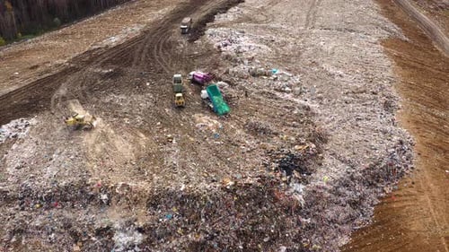 Aerial View of a Landfill with Heavy Machinery