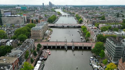 Incredibly Scenic Aerial View of Amsterdam Amstel River and Surrounding Area