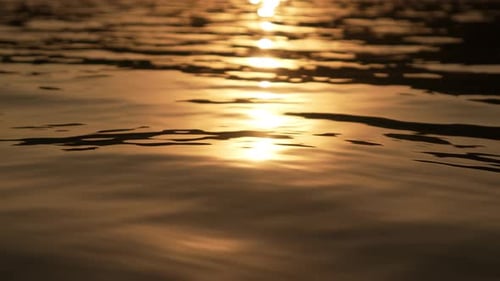 Wasserreflexion, golden schimmerndes Licht bei Sonnenuntergang erzeugt friedliche Wellen auf der Oberfläche
