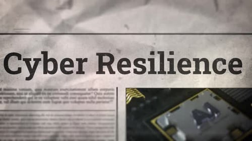 Cyber Resilience Newspaper Headline with AI Processor Chip Animation